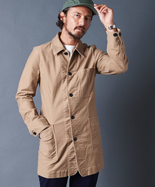 Magine（マージン）の「SULFUR STRETCH BACKSATIN WORK COAT：サルファーストレッチ バックサテン ワークコート（ステンカラーコート・メンズ・ブラック/ベージュ/オリーブ・44/46/48）」の17枚目の写真