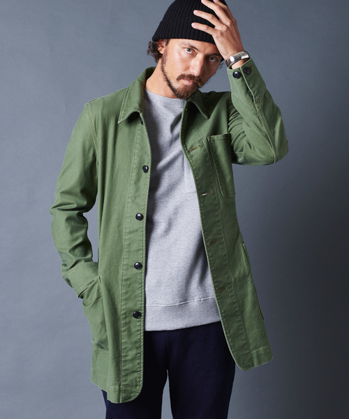 Magine（マージン）の「SULFUR STRETCH BACKSATIN WORK COAT：サルファーストレッチ バックサテン ワークコート（ステンカラーコート・メンズ・ブラック/ベージュ/オリーブ・44/46/48）」の5枚目の写真