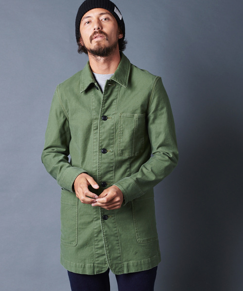 Magine（マージン）の「SULFUR STRETCH BACKSATIN WORK COAT：サルファーストレッチ バックサテン ワークコート（ステンカラーコート・メンズ・ブラック/ベージュ/オリーブ・44/46/48）」の12枚目の写真