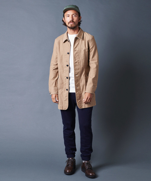 Magine（マージン）の「SULFUR STRETCH BACKSATIN WORK COAT：サルファーストレッチ バックサテン ワークコート（ステンカラーコート・メンズ・ブラック/ベージュ/オリーブ・44/46/48）」の13枚目の写真