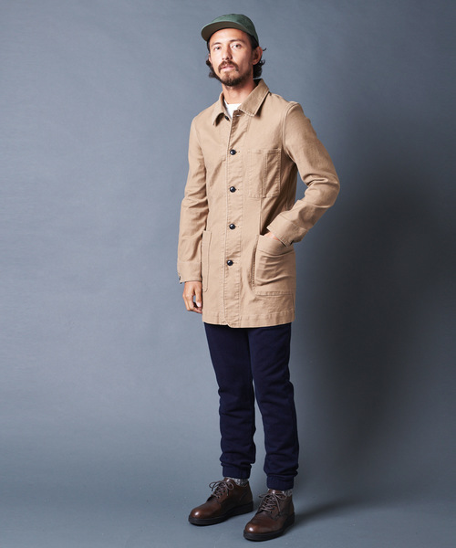 Magine（マージン）の「SULFUR STRETCH BACKSATIN WORK COAT：サルファーストレッチ バックサテン ワークコート（ステンカラーコート・メンズ・ブラック/ベージュ/オリーブ・44/46/48）」の19枚目の写真