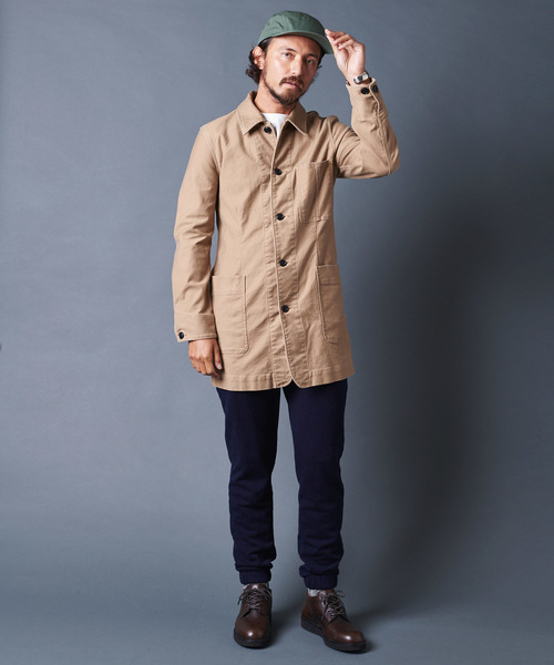 Magine（マージン）の「SULFUR STRETCH BACKSATIN WORK COAT：サルファーストレッチ バックサテン ワークコート（ステンカラーコート・メンズ・ブラック/ベージュ/オリーブ・44/46/48）」の7枚目の写真