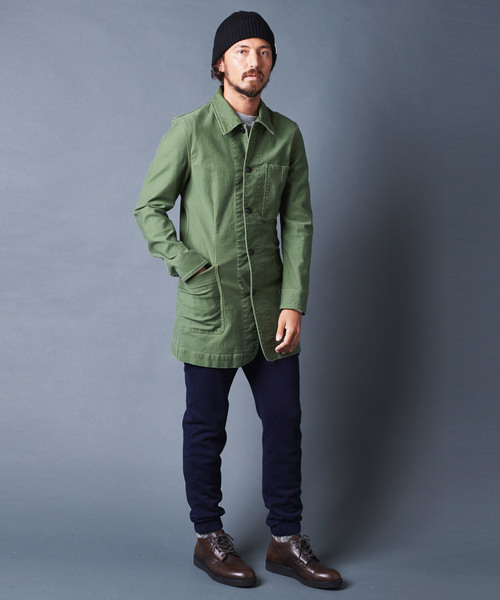 Magine（マージン）の「SULFUR STRETCH BACKSATIN WORK COAT：サルファーストレッチ バックサテン ワークコート（ステンカラーコート・メンズ・ブラック/ベージュ/オリーブ・44/46/48）」の14枚目の写真