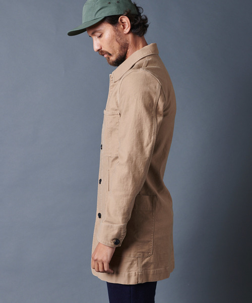 Magine（マージン）の「SULFUR STRETCH BACKSATIN WORK COAT：サルファーストレッチ バックサテン ワークコート（ステンカラーコート・メンズ・ブラック/ベージュ/オリーブ・44/46/48）」の8枚目の写真