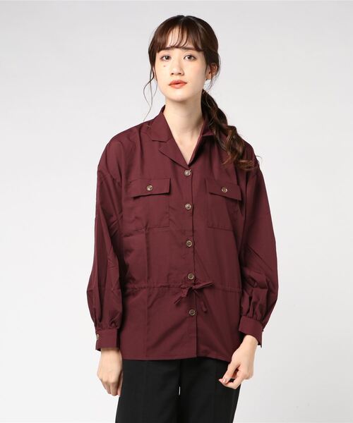 STYLEBLOCK（スタイルブロック）の「オープンカラー開襟サファリシャツブラウス（シャツ/ブラウス・レディース・ブラック/ブラウン/カーキ/キャメル/バーガンディー・M）」の5枚目の写真