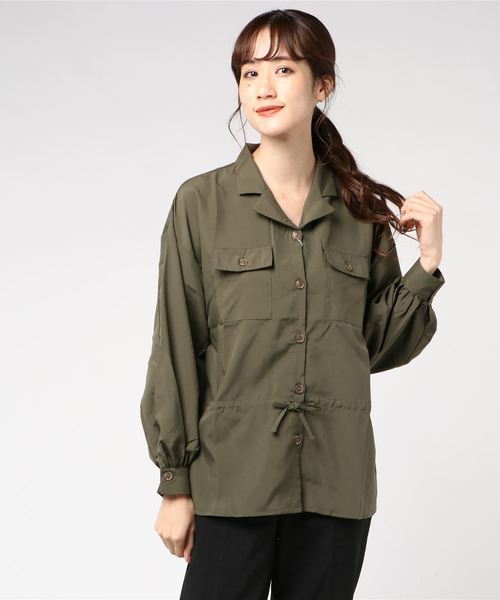 STYLEBLOCK（スタイルブロック）の「オープンカラー開襟サファリシャツブラウス（シャツ/ブラウス・レディース・ブラック/ブラウン/カーキ/キャメル/バーガンディー・M）」の4枚目の写真