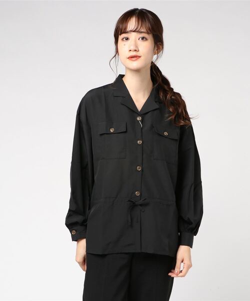 STYLEBLOCK（スタイルブロック）の「オープンカラー開襟サファリシャツブラウス（シャツ/ブラウス・レディース・ブラック/ブラウン/カーキ/キャメル/バーガンディー・M）」の2枚目の写真