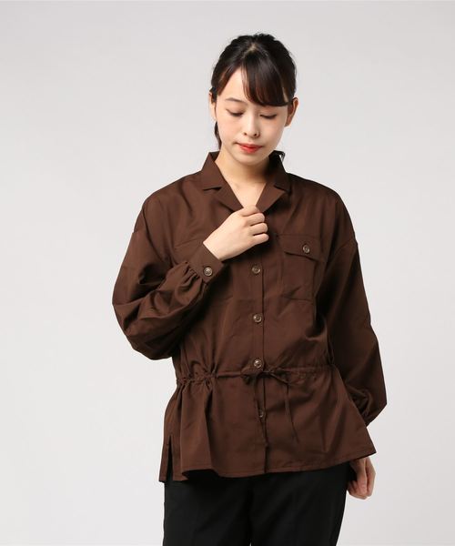 STYLEBLOCK（スタイルブロック）の「オープンカラー開襟サファリシャツブラウス（シャツ/ブラウス・レディース・ブラック/ブラウン/カーキ/キャメル/バーガンディー・M）」の8枚目の写真