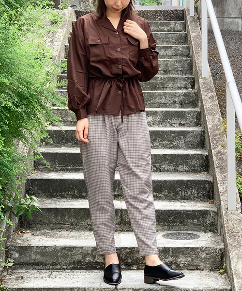 STYLEBLOCK（スタイルブロック）の「オープンカラー開襟サファリシャツブラウス（シャツ/ブラウス・レディース・ブラック/ブラウン/カーキ/キャメル/バーガンディー・M）」の9枚目の写真