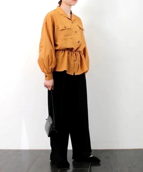 STYLEBLOCK（スタイルブロック）の「オープンカラー開襟サファリシャツブラウス（シャツ/ブラウス・レディース・ブラック/ブラウン/カーキ/キャメル/バーガンディー・M）」の10枚目の写真