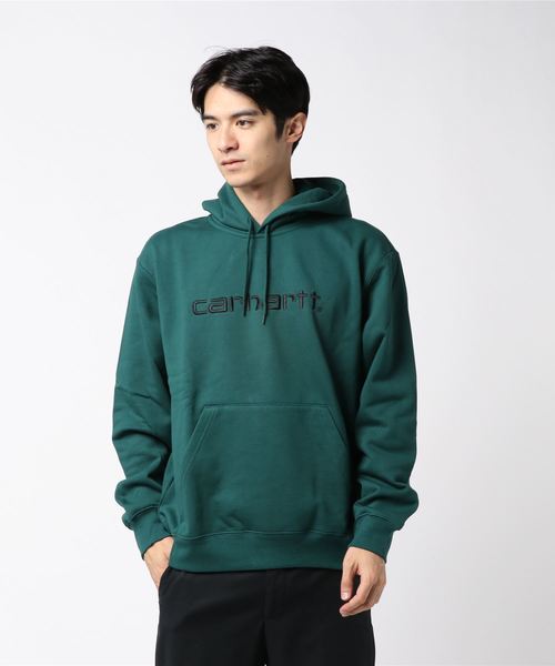 Carhartt WIP（カーハートダブリューアイピー）の「HOODED CARHARTT SWEATSHIRT（パーカー・メンズ・ブラウン/ダークグリーン/ブラック/ホワイト/ピンク/ブルー/グレイッシュブルー/グリーン系カモフラージュ/オレンジ・SMALL/MEDIUM/LARGE/X-LARGE/XX-LARGE/X-SMALL）」の5枚目の写真