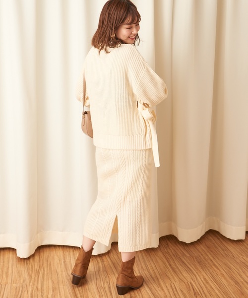 natural couture（ナチュラルクチュール）の「【WEB限定】ケーブルニットセットアップ（ワンピース・レディース・アイボリー/モカ/グレイッシュベージュ/ピンク/ボルドー/グリーン系その他・FREE）」の14枚目の写真