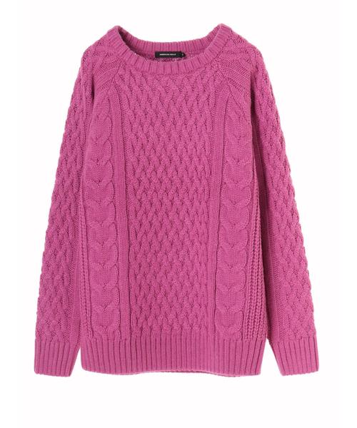 AMERICAN HOLIC（アメリカンホリック）の「クルーネックラグランケーブルニットプルオーバー＊（ニット/セーター・レディース・サックスブルー/ピンク/ネイビー/イエロー/ライトベージュ・M/L）」の11枚目の写真