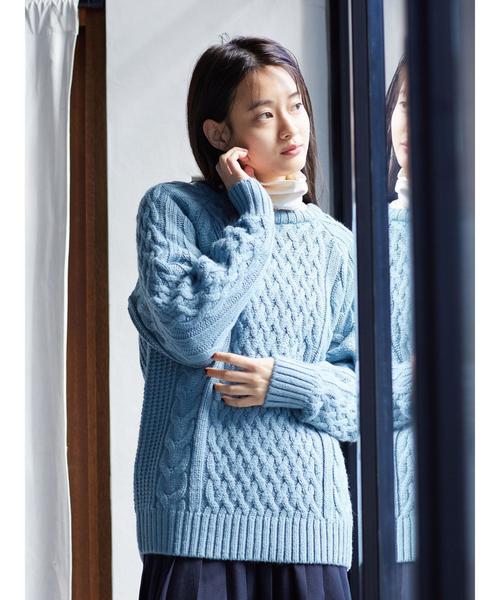 AMERICAN HOLIC（アメリカンホリック）の「クルーネックラグランケーブルニットプルオーバー＊（ニット/セーター・レディース・サックスブルー/ピンク/ネイビー/イエロー/ライトベージュ・M/L）」の8枚目の写真