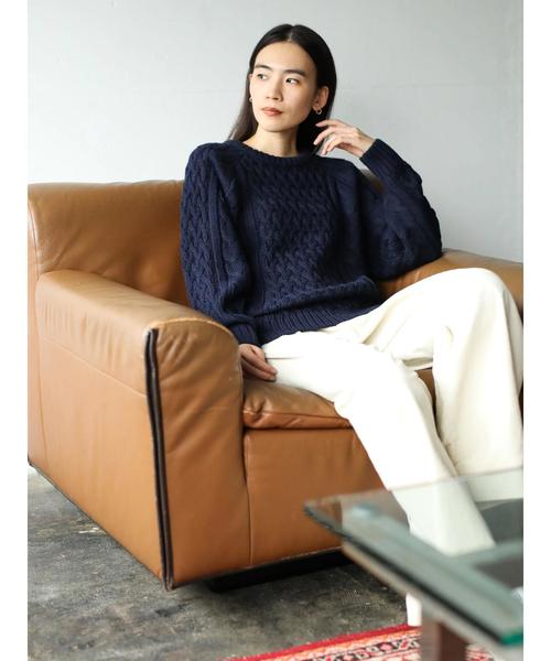 AMERICAN HOLIC（アメリカンホリック）の「クルーネックラグランケーブルニットプルオーバー＊（ニット/セーター・レディース・サックスブルー/ピンク/ネイビー/イエロー/ライトベージュ・M/L）」の15枚目の写真