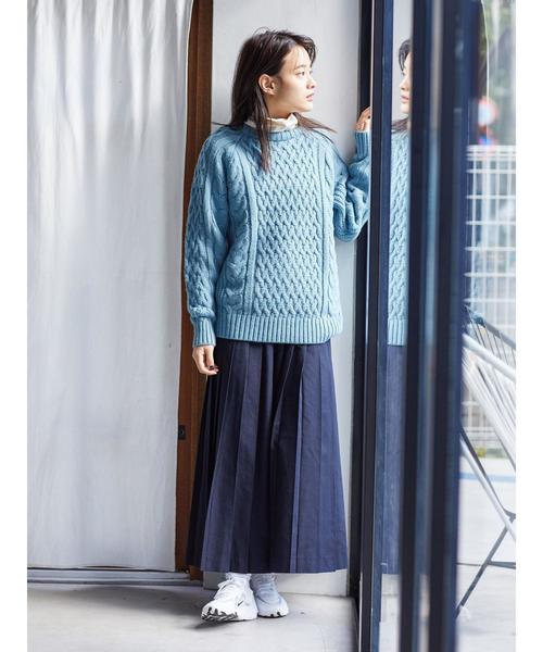 AMERICAN HOLIC（アメリカンホリック）の「クルーネックラグランケーブルニットプルオーバー＊（ニット/セーター・レディース・サックスブルー/ピンク/ネイビー/イエロー/ライトベージュ・M/L）」の12枚目の写真