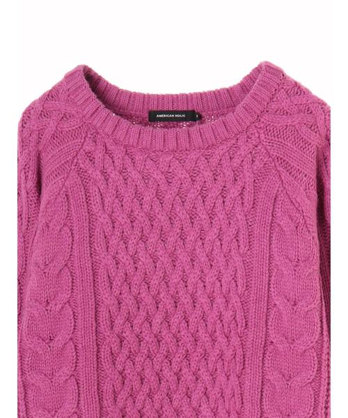 AMERICAN HOLIC（アメリカンホリック）の「クルーネックラグランケーブルニットプルオーバー＊（ニット/セーター・レディース・サックスブルー/ピンク/ネイビー/イエロー/ライトベージュ・M/L）」の22枚目の写真