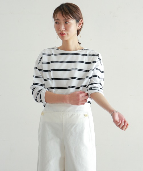 NOMBRE IMPAIR（ノンブルアンペール）の「ダブルラインボーダー バックスリットカットソー（Tシャツ/カットソー・レディース・ホワイト/ブラック/レッド系その他・FREE）」の2枚目の写真