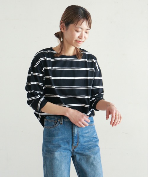 NOMBRE IMPAIR（ノンブルアンペール）の「ダブルラインボーダー バックスリットカットソー（Tシャツ/カットソー・レディース・ホワイト/ブラック/レッド系その他・FREE）」の1枚目の写真