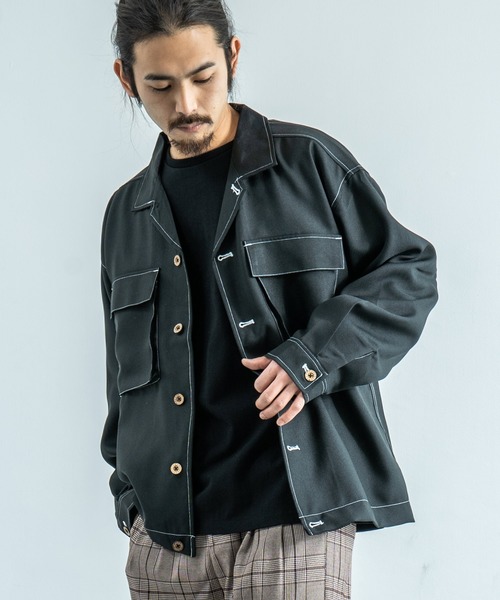 Rocky Monroe(ロッキーモンロー)の「CPO開襟シャツ カバーオール ワークシャツジャケット(シャツ/ブラウス・メンズ・ブラック/ベージュ/カーキ/ホワイト系その他/ブラウン系その他/ベージュ系その他/ブラウン系その他2・LL/M/L)」の2枚目の写真