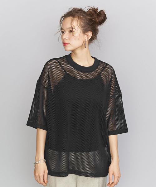 NEWDOSE(ニュードーズ)の「<NEWDOSE>メッシュTシャツ(Tシャツ/カットソー・レディース・ブラック/オフホワイト・FREE)」の4枚目の写真