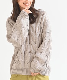 太ケーブルモックネックニットプルオーバー