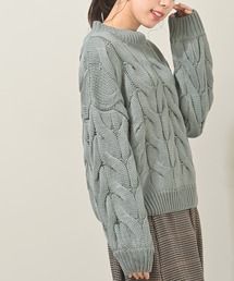 太ケーブルモックネックニットプルオーバー