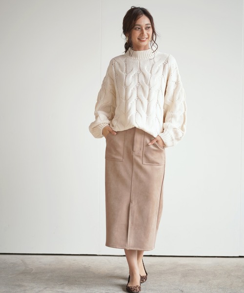 rps（アールピーエス）の「太ケーブルモックネックニットプルオーバー（ニット/セーター・レディース・ブルー/アイボリー/モカ/グレイッシュベージュ/グレイッシュブルー/ミント・M）」の9枚目の写真