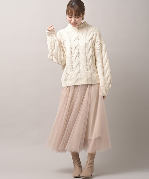 rps（アールピーエス）の「太ケーブルモックネックニットプルオーバー（ニット/セーター・レディース・ブルー/アイボリー/モカ/グレイッシュベージュ/グレイッシュブルー/ミント・M）」の14枚目の写真