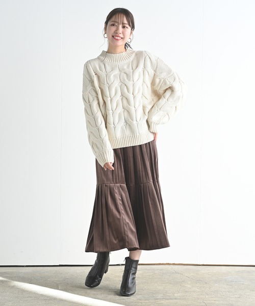 rps（アールピーエス）の「太ケーブルモックネックニットプルオーバー（ニット/セーター・レディース・ブルー/アイボリー/モカ/グレイッシュベージュ/グレイッシュブルー/ミント・M）」の16枚目の写真