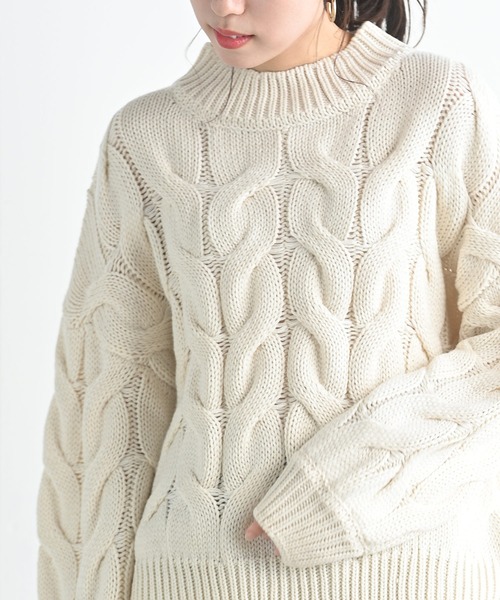 rps（アールピーエス）の「太ケーブルモックネックニットプルオーバー（ニット/セーター・レディース・ブルー/アイボリー/モカ/グレイッシュベージュ/グレイッシュブルー/ミント・M）」の20枚目の写真