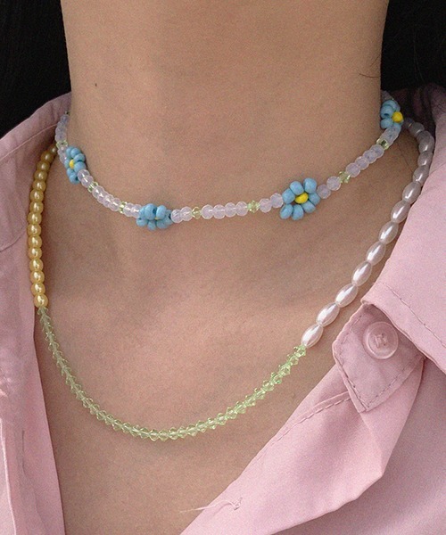 セール】【VINTAGE HOLLYWOOD】FLOWER BEADS CHOKER NECKLACE