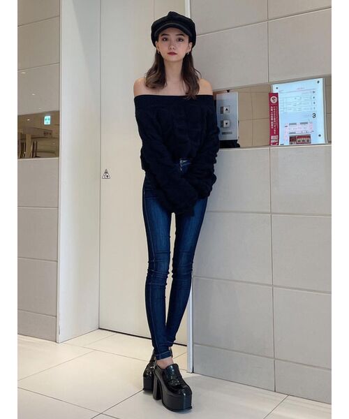 EMODA(エモダ)の「ワイドドレープニット(ニット/セーター・レディース・ブラック/パープル/ホワイト・FREE)」の5枚目の写真