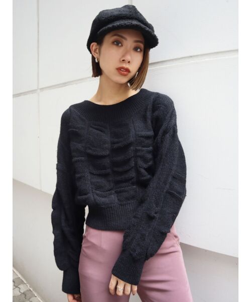 EMODA(エモダ)の「ワイドドレープニット(ニット/セーター・レディース・ブラック/パープル/ホワイト・FREE)」の6枚目の写真