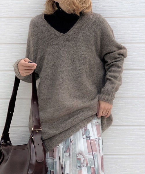 Q（キュー）の「ホールガーメント モヘヤニット（ニット/セーター・レディース・パープル/ダークブラウン/エメラルド/オリーブ・MEDIUM）」の2枚目の写真