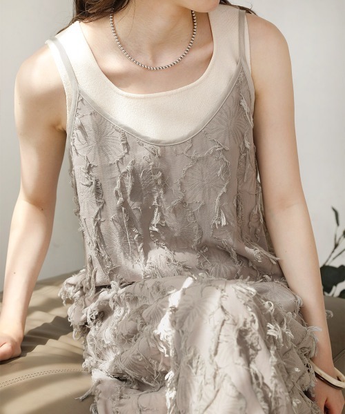 Bab（バブ）の「シャギージャガードキャミワンピース（ワンピース・レディース・ブラック/アイボリー/ライトグレー・38）」の3枚目の写真