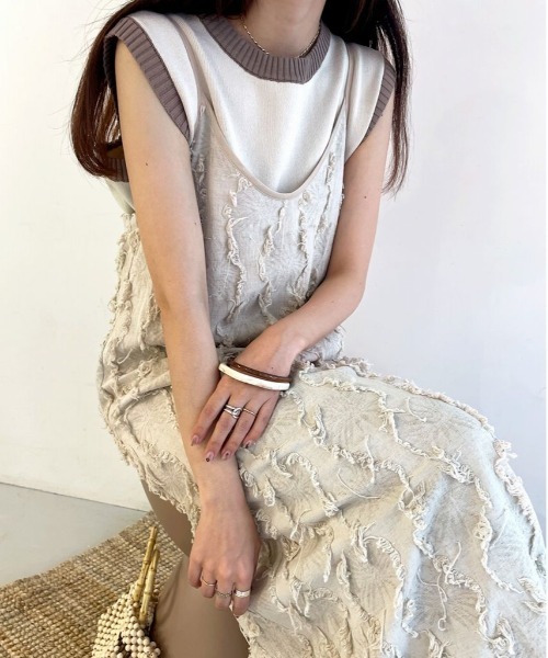 正規品♡スフレ♡BEARワンピース♡ベージュ セール】シャギージャガードキャミワンピース（ワンピース