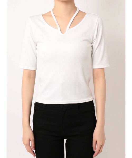 EMODA(エモダ)の「2WAYカッティングトップ(Tシャツ/カットソー・レディース・ホワイト/ブラック/ミント/ブラウン・FREE)」の5枚目の写真