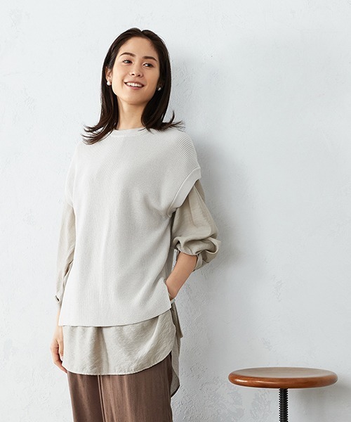 COMME CA ISM（コムサイズム）の「【カラバリ豊富】 ドロップショルダー ニットベスト（ベスト・レディース・ミント/サックスブルー/キャメル/イエロー×グリーン/ブラック/ホワイト/ダークブラウン/ベージュ・MEDIUM/LARGE）」の4枚目の写真