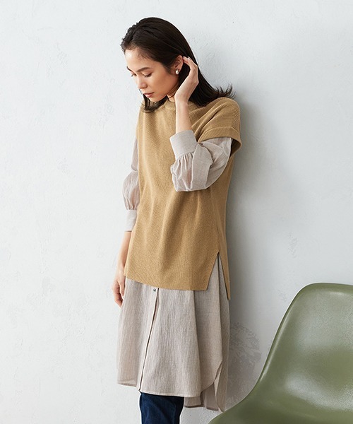 COMME CA ISM（コムサイズム）の「【カラバリ豊富】 ドロップショルダー ニットベスト（ベスト・レディース・ミント/サックスブルー/キャメル/イエロー×グリーン/ブラック/ホワイト/ダークブラウン/ベージュ・MEDIUM/LARGE）」の7枚目の写真