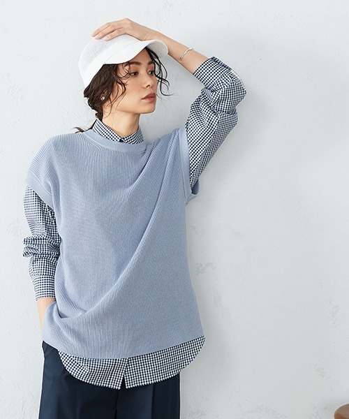 COMME CA ISM（コムサイズム）の「【カラバリ豊富】 ドロップショルダー ニットベスト（ベスト・レディース・ミント/サックスブルー/キャメル/イエロー×グリーン/ブラック/ホワイト/ダークブラウン/ベージュ・MEDIUM/LARGE）」の6枚目の写真