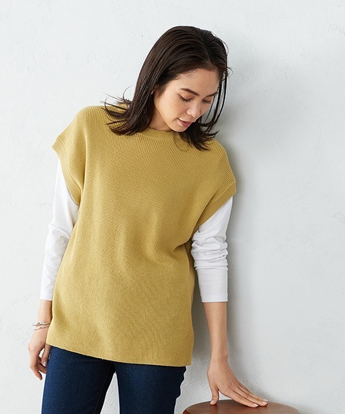 COMME CA ISM（コムサイズム）の「【カラバリ豊富】 ドロップショルダー ニットベスト（ベスト・レディース・ミント/サックスブルー/キャメル/イエロー×グリーン/ブラック/ホワイト/ダークブラウン/ベージュ・MEDIUM/LARGE）」の8枚目の写真