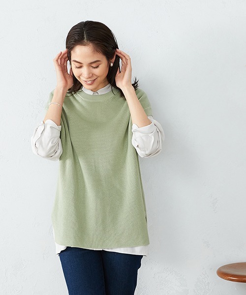 COMME CA ISM（コムサイズム）の「【カラバリ豊富】 ドロップショルダー ニットベスト（ベスト・レディース・ミント/サックスブルー/キャメル/イエロー×グリーン/ブラック/ホワイト/ダークブラウン/ベージュ・MEDIUM/LARGE）」の5枚目の写真