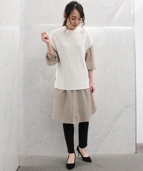 COMME CA ISM（コムサイズム）の「【カラバリ豊富】 ドロップショルダー ニットベスト（ベスト・レディース・ミント/サックスブルー/キャメル/イエロー×グリーン/ブラック/ホワイト/ダークブラウン/ベージュ・MEDIUM/LARGE）」の10枚目の写真