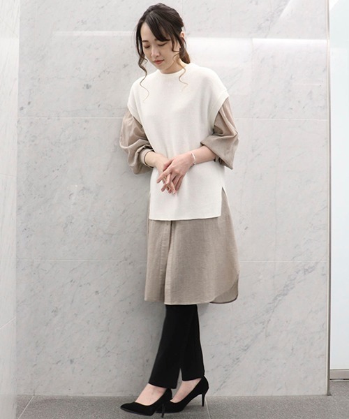 COMME CA ISM（コムサイズム）の「【カラバリ豊富】 ドロップショルダー ニットベスト（ベスト・レディース・ミント/サックスブルー/キャメル/イエロー×グリーン/ブラック/ホワイト/ダークブラウン/ベージュ・MEDIUM/LARGE）」の11枚目の写真