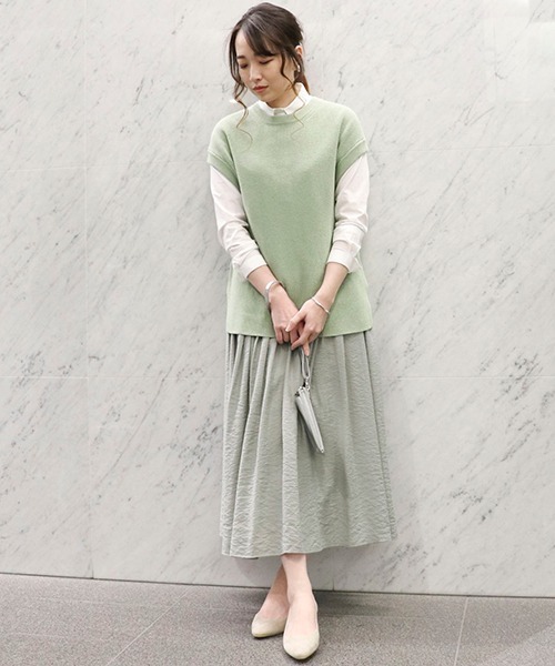 COMME CA ISM（コムサイズム）の「【カラバリ豊富】 ドロップショルダー ニットベスト（ベスト・レディース・ミント/サックスブルー/キャメル/イエロー×グリーン/ブラック/ホワイト/ダークブラウン/ベージュ・MEDIUM/LARGE）」の16枚目の写真