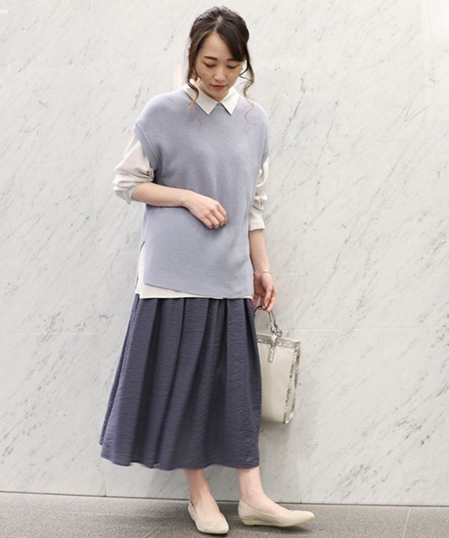 COMME CA ISM（コムサイズム）の「【カラバリ豊富】 ドロップショルダー ニットベスト（ベスト・レディース・ミント/サックスブルー/キャメル/イエロー×グリーン/ブラック/ホワイト/ダークブラウン/ベージュ・MEDIUM/LARGE）」の18枚目の写真