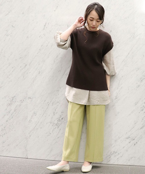 COMME CA ISM（コムサイズム）の「【カラバリ豊富】 ドロップショルダー ニットベスト（ベスト・レディース・ミント/サックスブルー/キャメル/イエロー×グリーン/ブラック/ホワイト/ダークブラウン/ベージュ・MEDIUM/LARGE）」の19枚目の写真