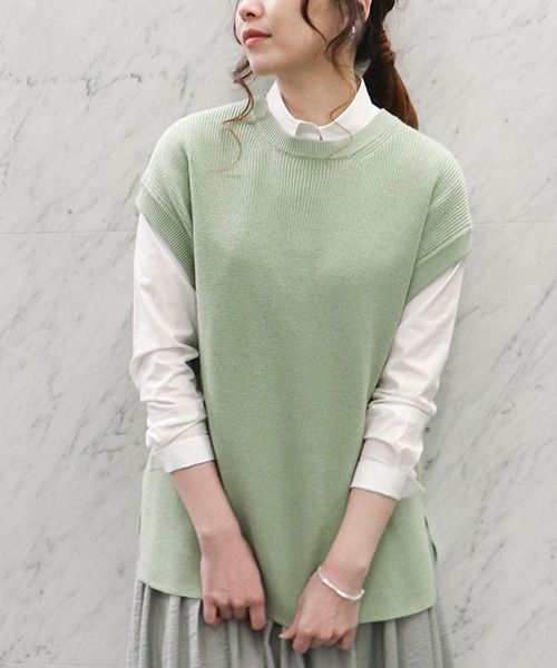 COMME CA ISM（コムサイズム）の「【カラバリ豊富】 ドロップショルダー ニットベスト（ベスト・レディース・ミント/サックスブルー/キャメル/イエロー×グリーン/ブラック/ホワイト/ダークブラウン/ベージュ・MEDIUM/LARGE）」の21枚目の写真