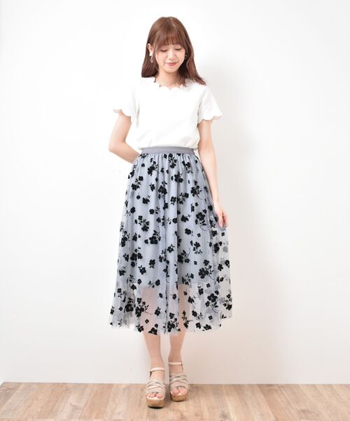 MAJESTIC LEGON（マジェスティックレゴン）の「スカラップデザイントップス（Tシャツ/カットソー・レディース・アイボリー/ネイビー/ブラック/ピンク・SMALL/MEDIUM）」の8枚目の写真